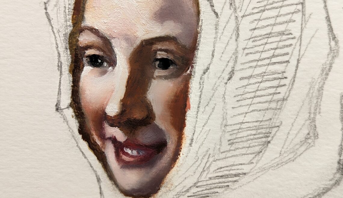 On the easel: Laughing girl after Vermeer