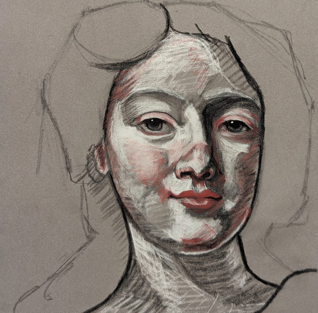 an underdrawing for a pastel portrait