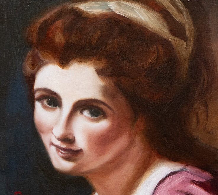 portret in olieverf van Emma, Lady Hamilton, naar George Romney Door André Romijn KUNSTHUIS Middelburg