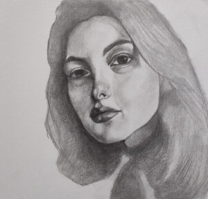 Pencil sketch on paper of Maria by André Romijn